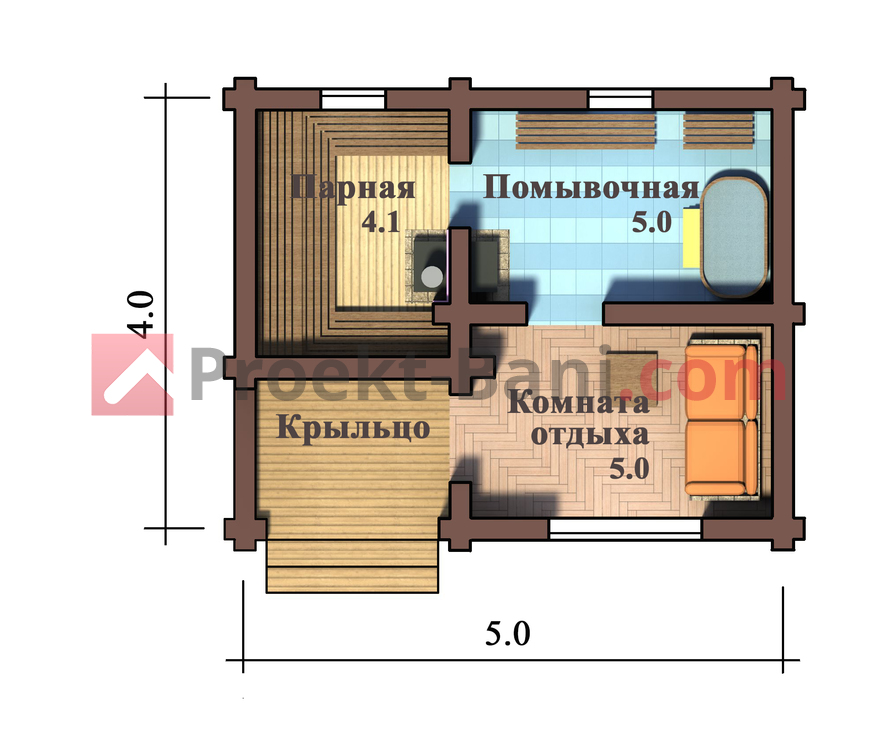 Проект бани из блоков 4х5